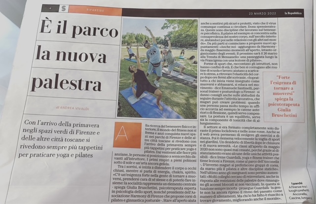 È il parco la nuova palestra - Intervista a Giulia Bruschetini - La Repubblica Salute Marzo 2022